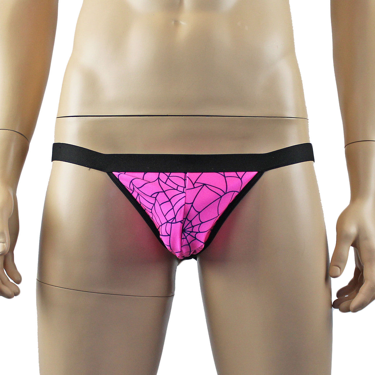 Mens Halloween Spooky Spider Web Bra Top & Thong with Band (pink & lime colours)