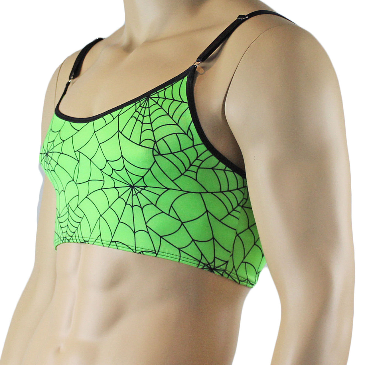 Mens Halloween Spooky Spider Web Camisole Bra Top (lime & pink colours)