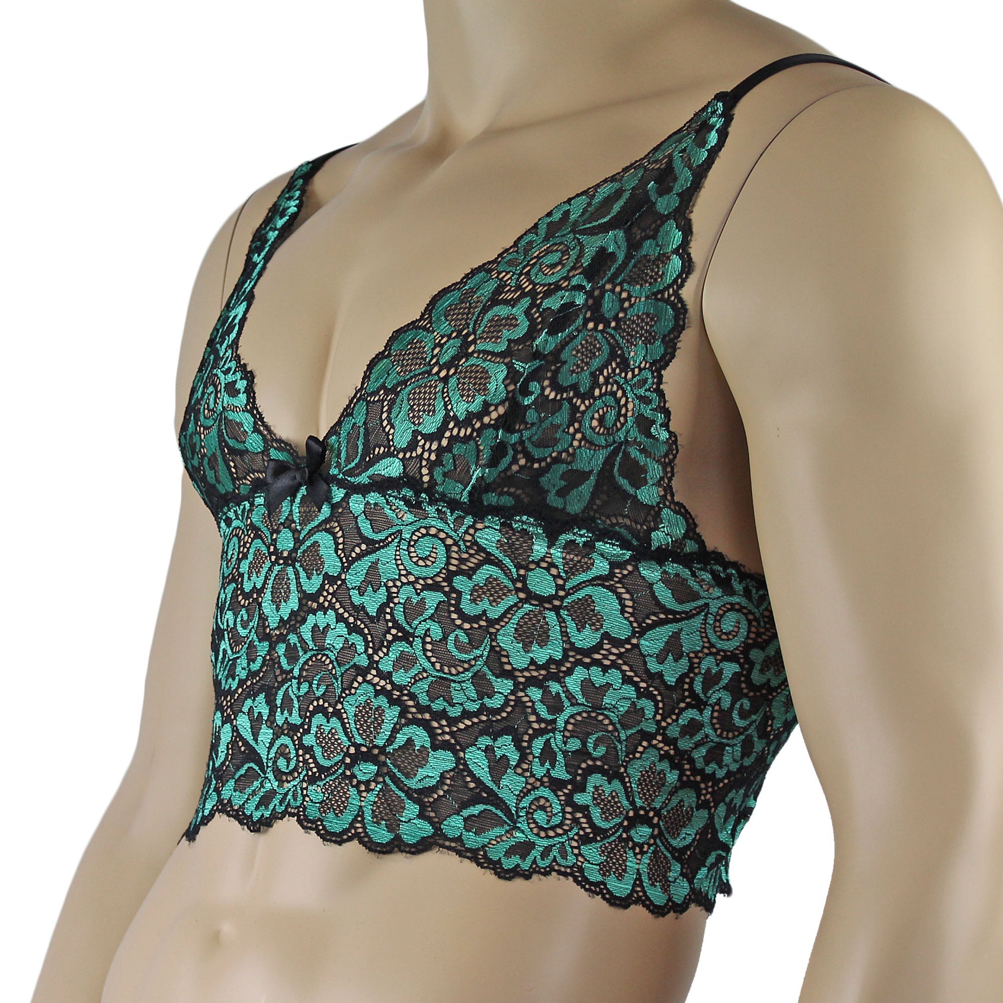 Mens Sweetheart Scalloped Shiny Cami Bra Top for Males (green plus other colours)