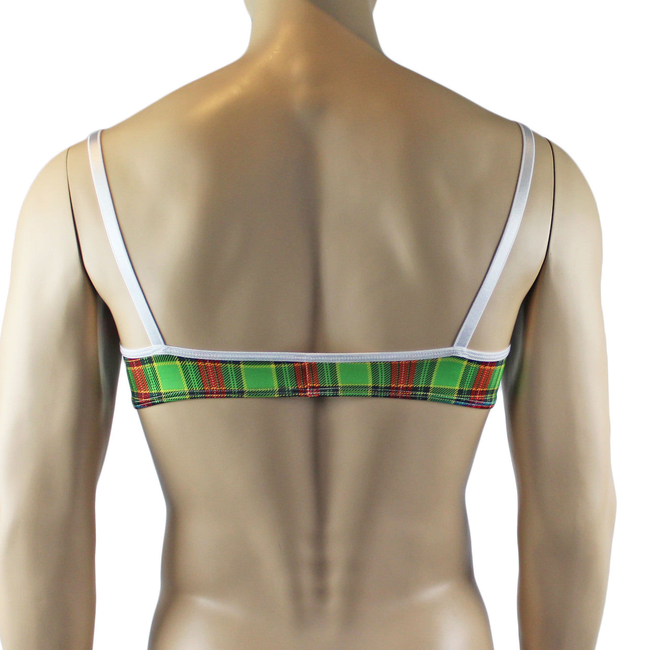 Mens Plaid Tartan Bra Top & Low Waist Thong Green and Red