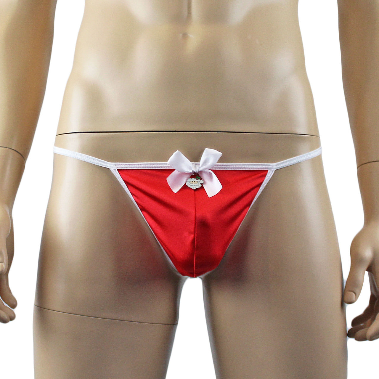 Mens Stretch Spandex Pouch G string with Bow & Santa