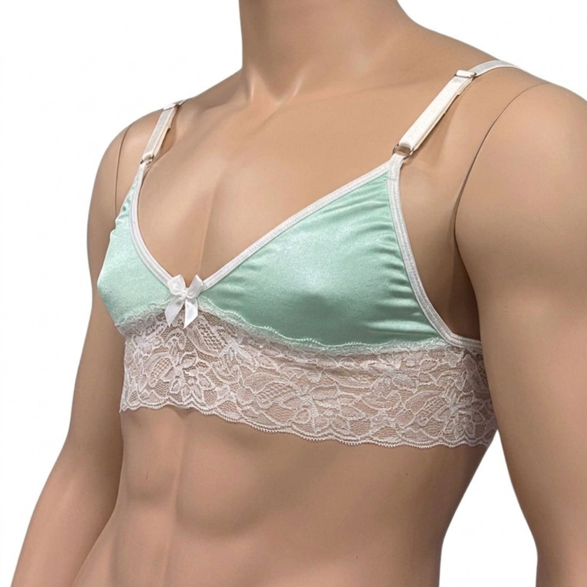 Mens Jackie & Lace Bra Top with Fun & Flirty Detail Mint & White Lace