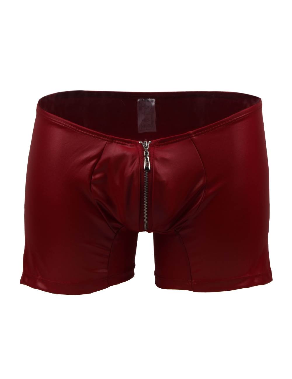 JCSTK -  Mens Wetlook Boxer Shorts with Zipper Pouch Front Burgundy