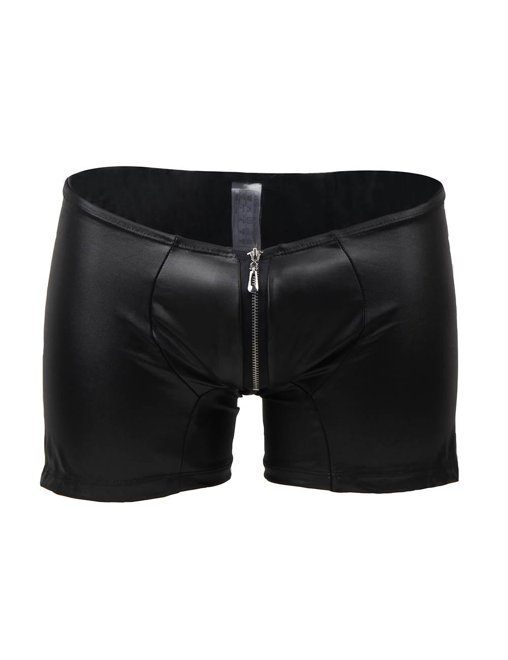 JCSTK -  Mens Wetlook Boxer Shorts with Zipper Pouch Front Black