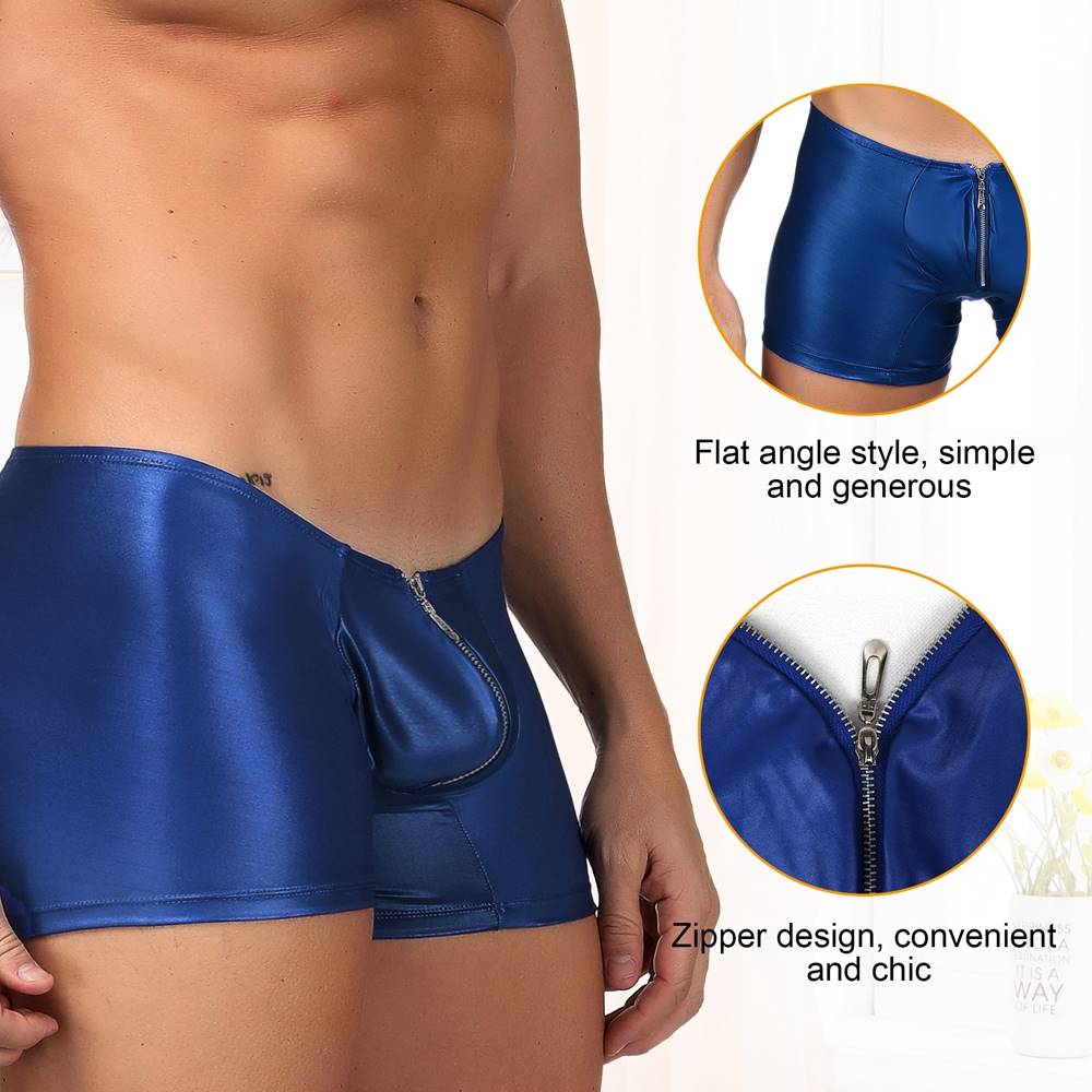 JCSTK -  Mens Wetlook Boxer Shorts with Zipper Pouch Front Blue