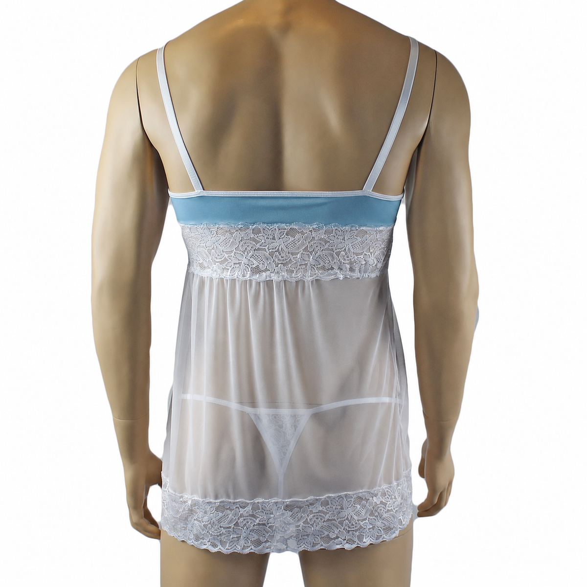 Mens Joanne Sexy Lingerie Babydoll with G string - Sizes up to 3XL (light blue & white plus other colours)