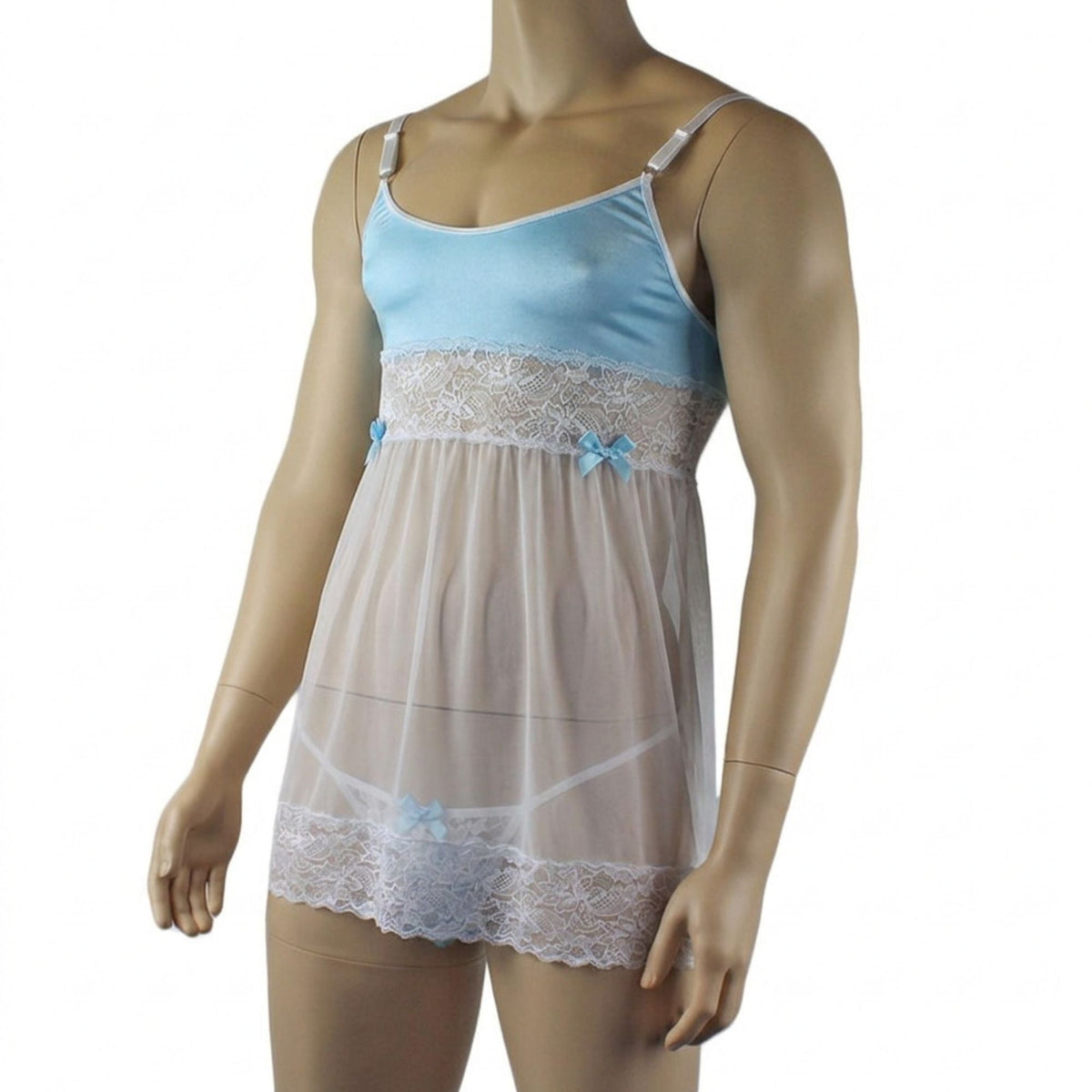 Mens Joanne Sexy Lingerie Babydoll with G string - Sizes up to 3XL (light blue & white plus other colours)