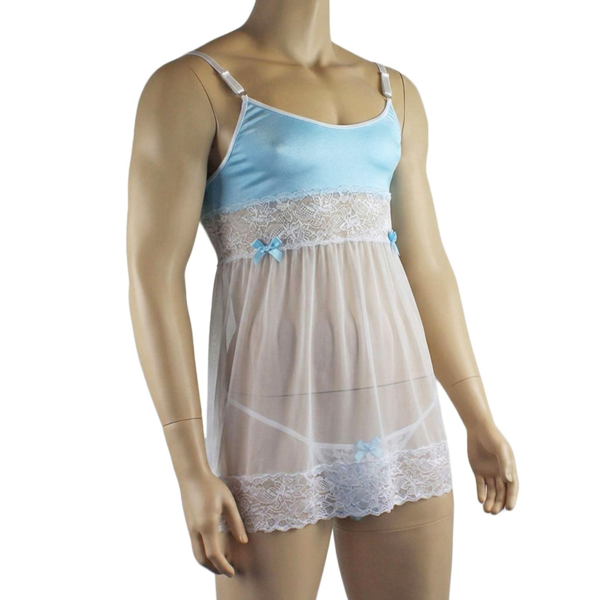 Mens Joanne Sexy Lingerie Babydoll with G string - Sizes up to 3XL (light blue & white plus other colours)