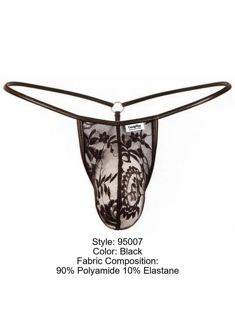 CandyMan 95007 Mens Intimate Sheer Lace Mini Thongs Black
