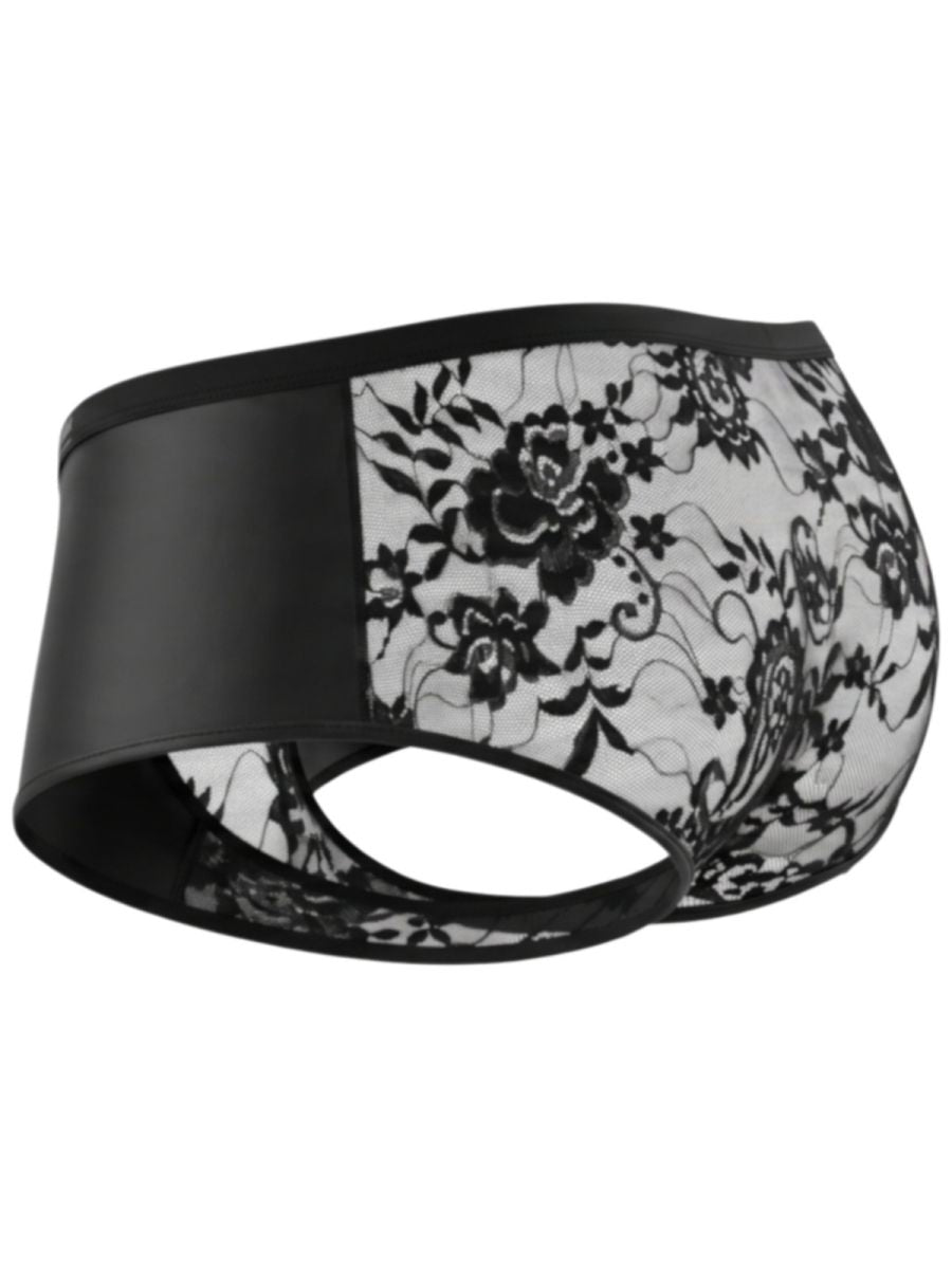 CandyMan 95008 Mens Intimate Sheer Lace Trunks Black