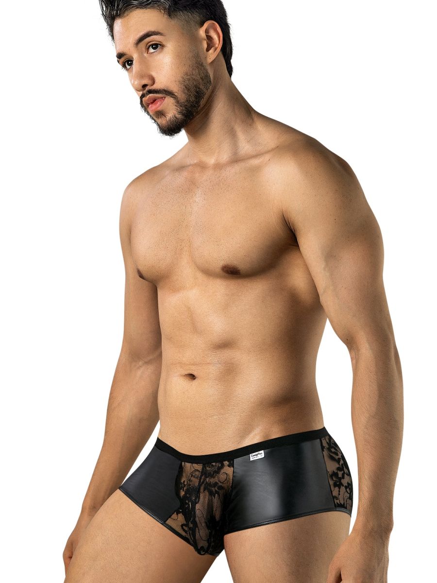 CandyMan 95008 Mens Intimate Sheer Lace Trunks Black