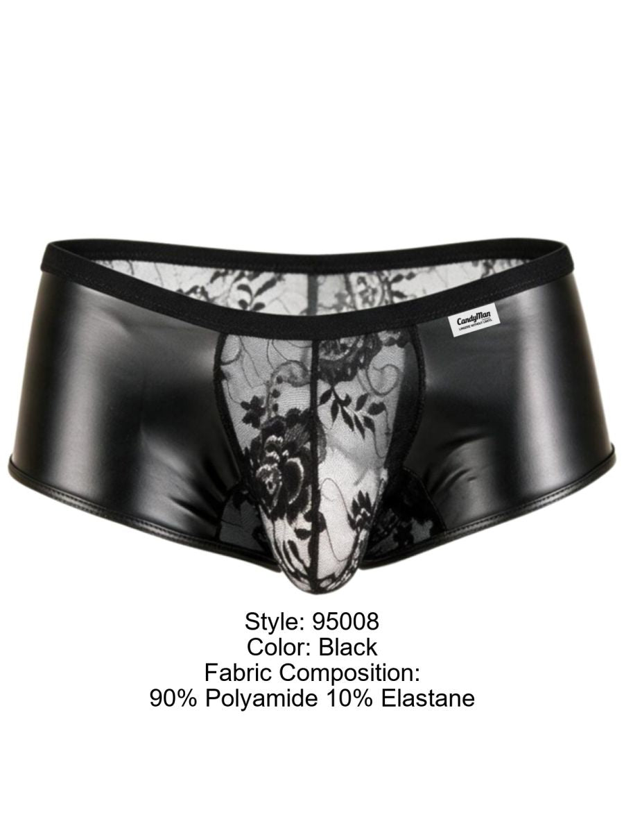 CandyMan 95008 Mens Intimate Sheer Lace Trunks Black