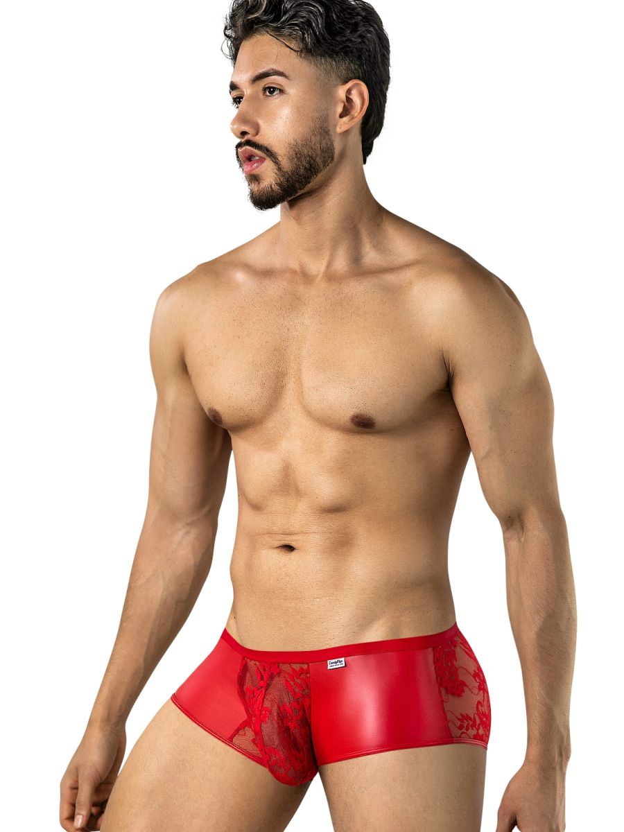 CandyMan 95008 Mens Intimate Sheer Lace Trunks Red