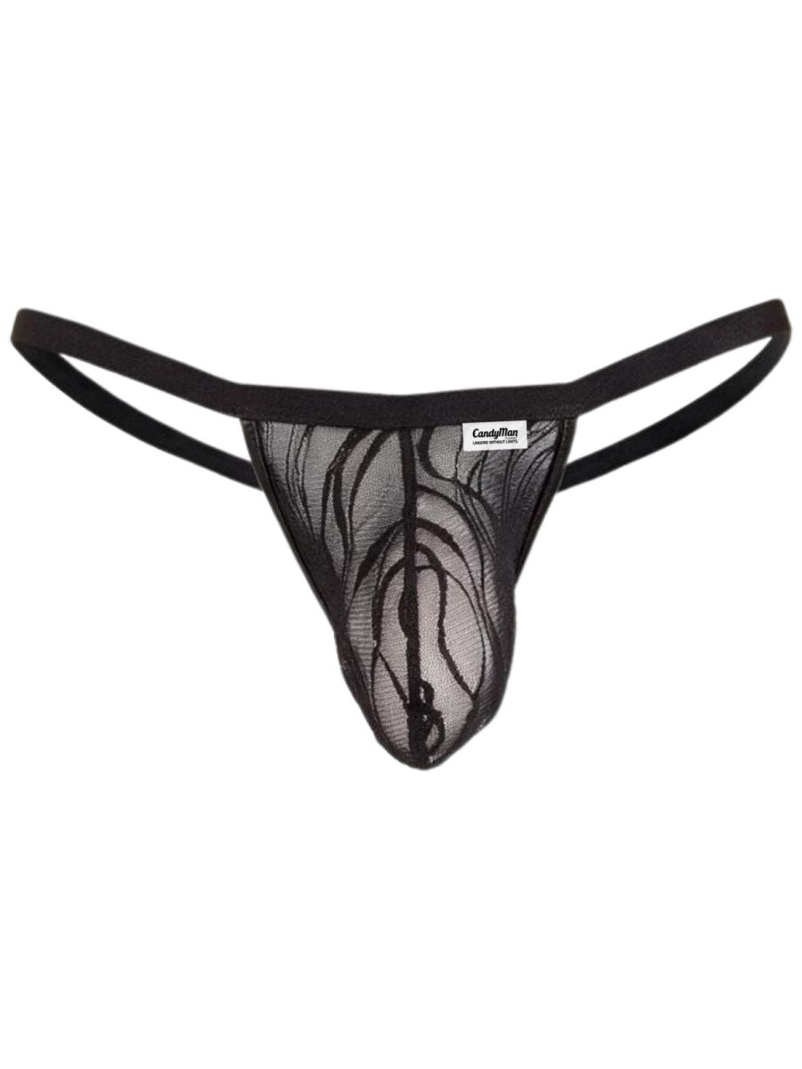 CandyMan 95012 Mens Semi-sheer Minimalist Silhouette Lace Thongs Black