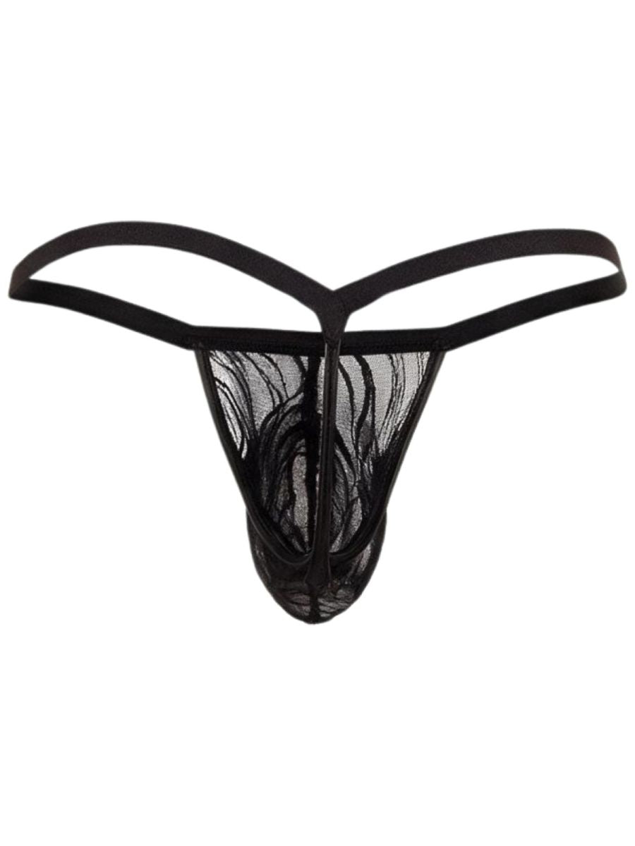 CandyMan 95012 Mens Semi-sheer Minimalist Silhouette Lace Thongs Black