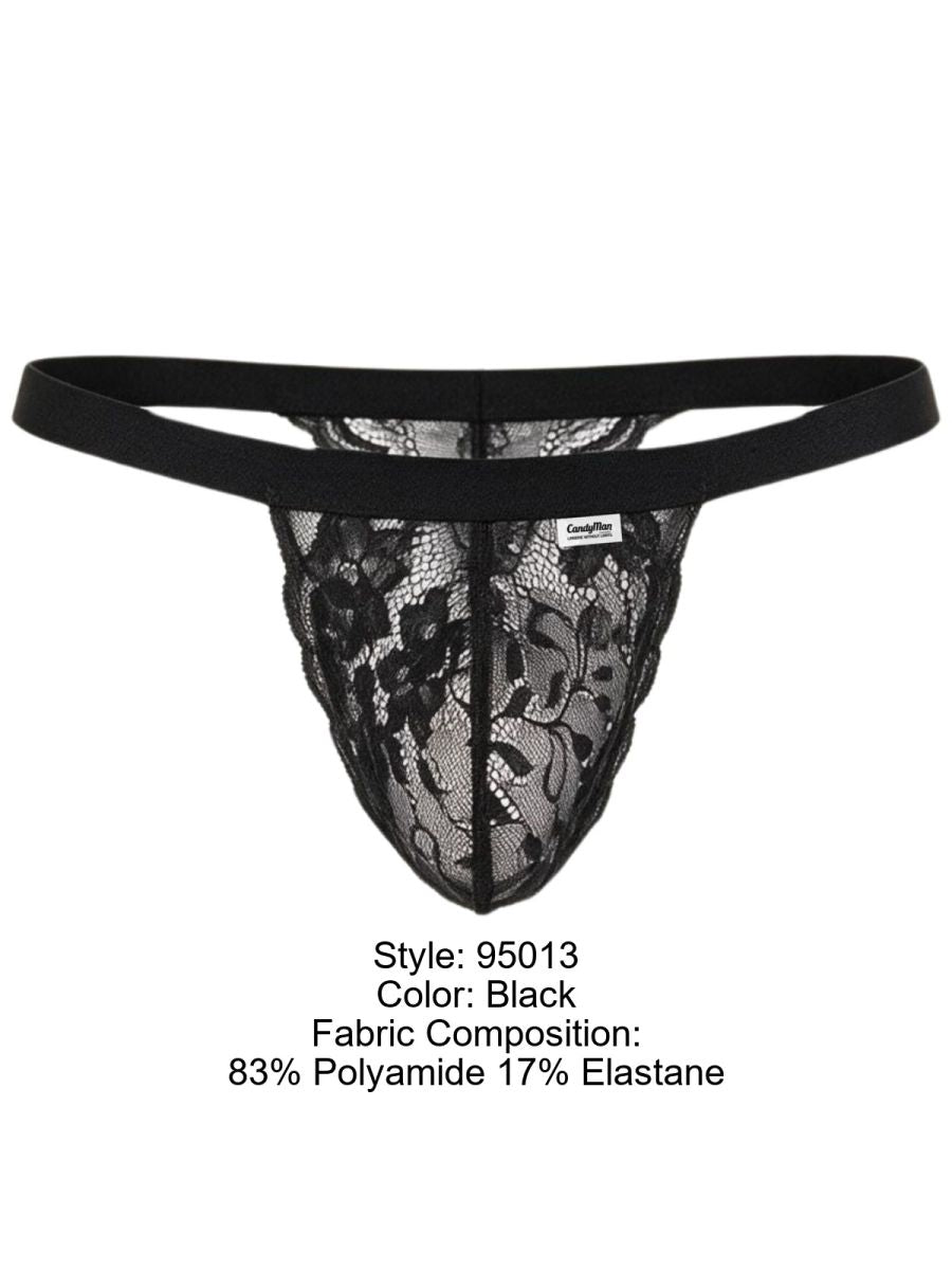 CandyMan 95013 Mens Floral Stretch Lace Thongs Black