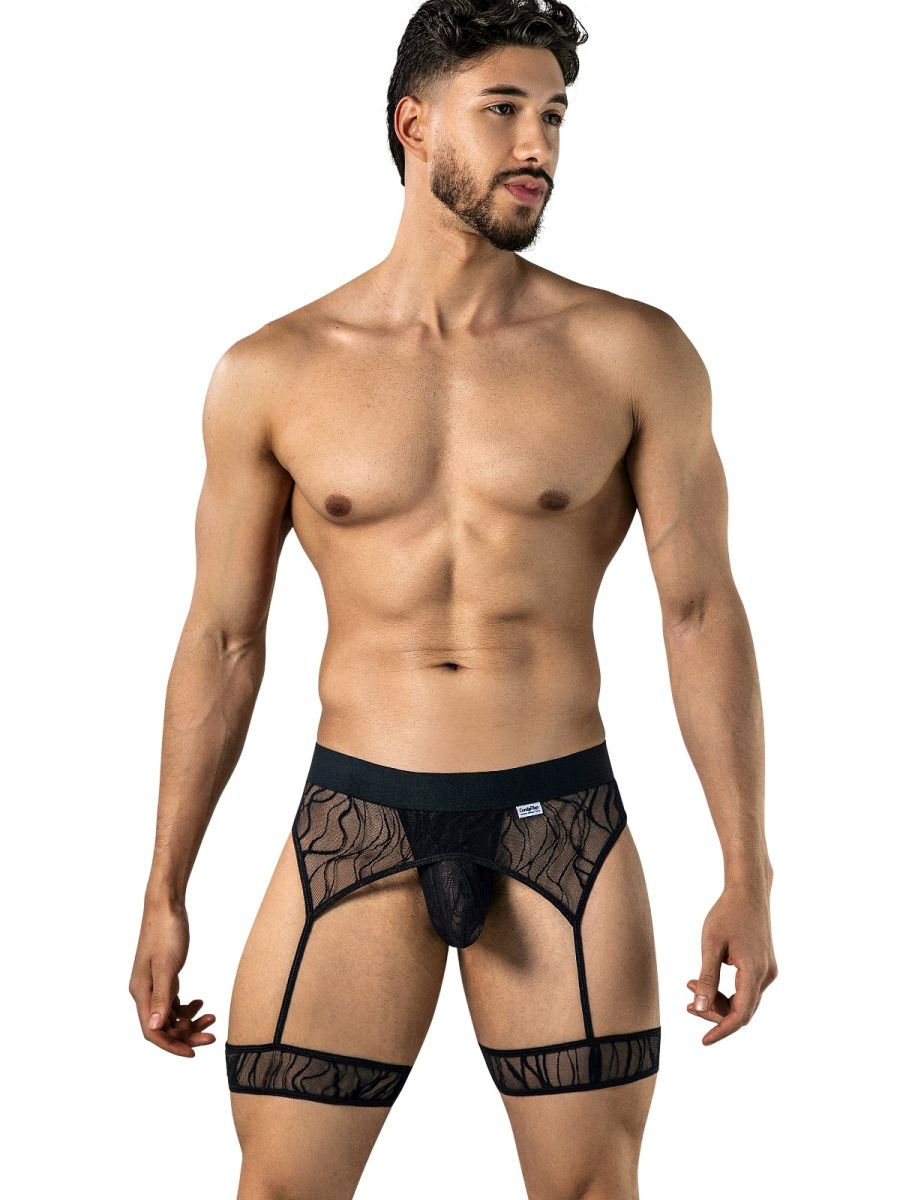 CandyMan 95014 Mens Intimate Collection Seductive Garter Thongs Black
