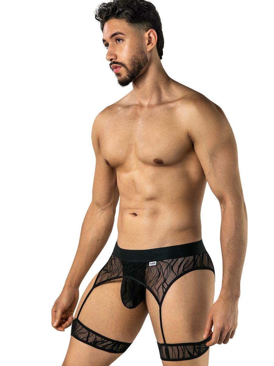 CandyMan 95014 Mens Intimate Collection Seductive Garter Thongs Black