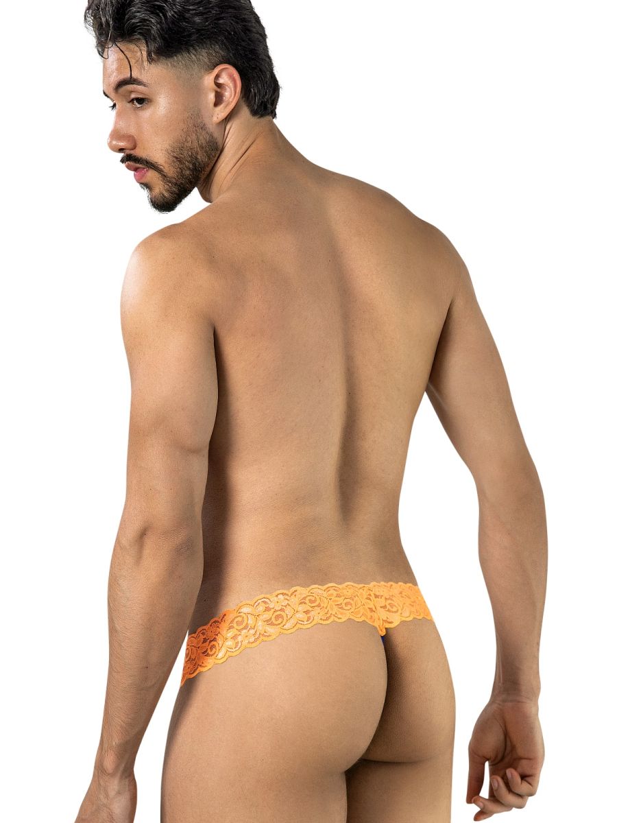 CandyMan 95015 Mens Daring Floral Lace Thongs Blue & Hot Orange
