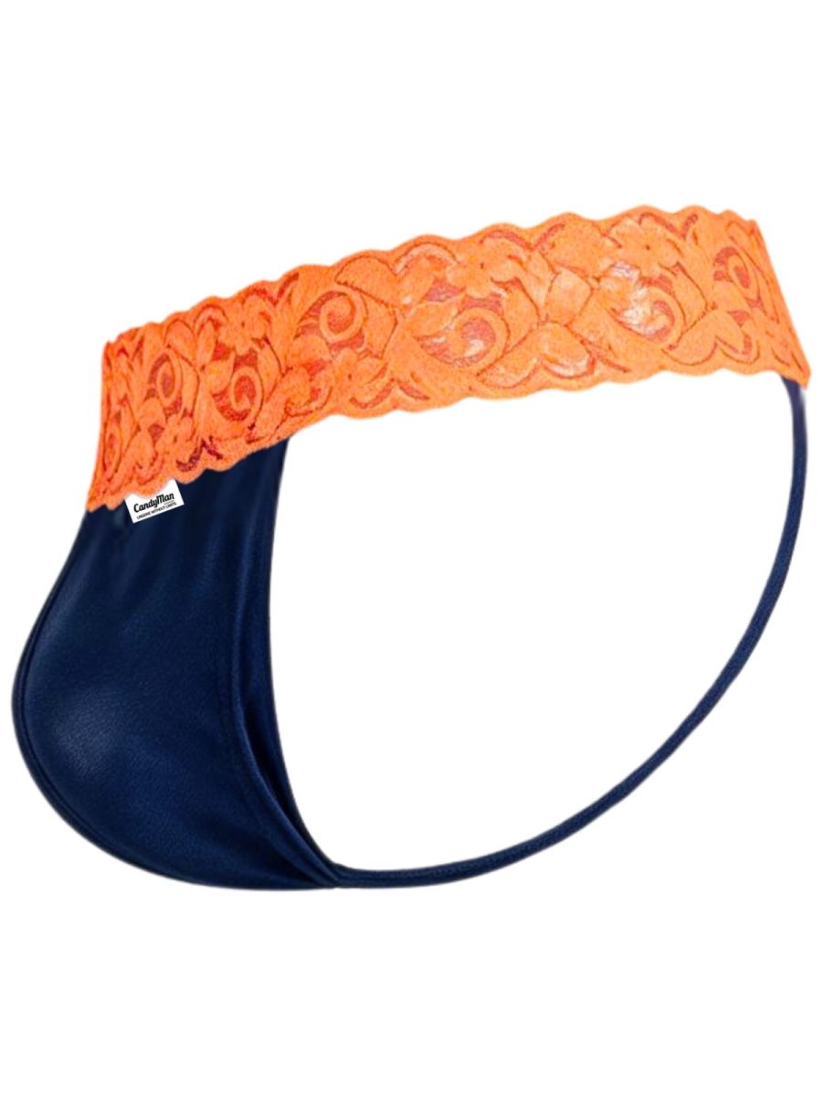 CandyMan 95015 Mens Daring Floral Lace Thongs Blue & Hot Orange