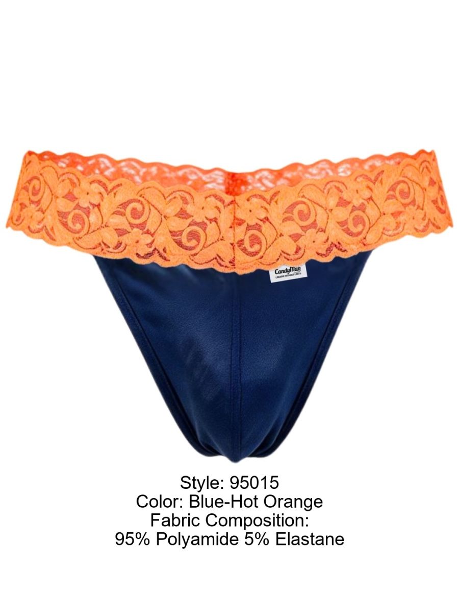 CandyMan 95015 Mens Daring Floral Lace Thongs Blue & Hot Orange