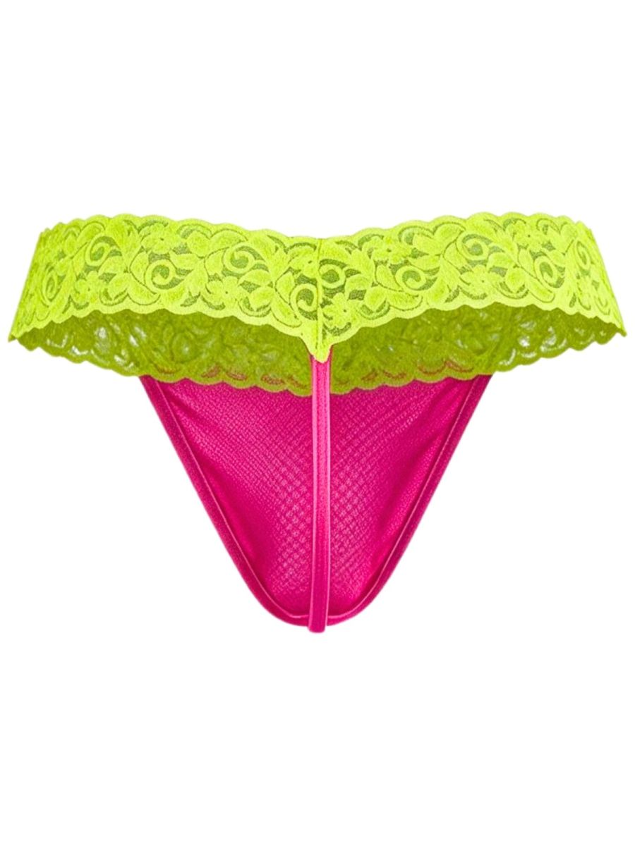 CandyMan 95015 Mens Daring Floral Lace Thongs Hot Pink & Yellow