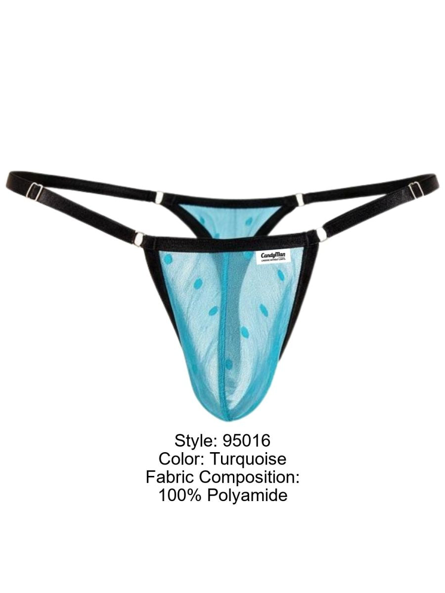 CandyMan 95016 Mens Stretch See-though Dot Mesh Thongs Turquoise