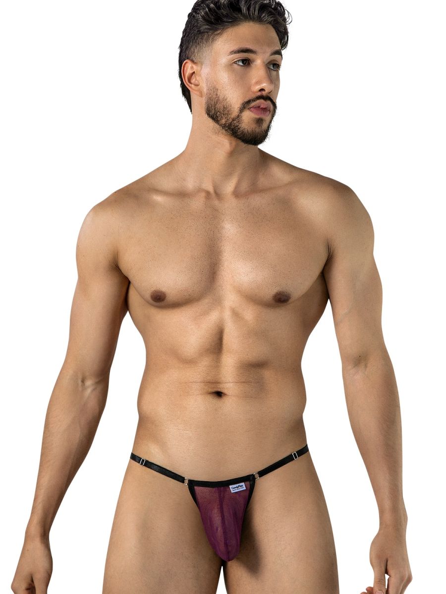 CandyMan 95016 Mens Stretch See-though Dot Mesh Thongs Wine