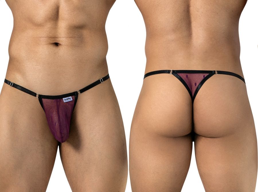 CandyMan 95016 Mens Stretch See-though Dot Mesh Thongs Wine