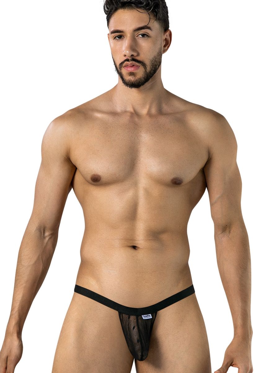 CandyMan 95017 Mens Stretch Dot Mesh Daring Attraction Thongs Black