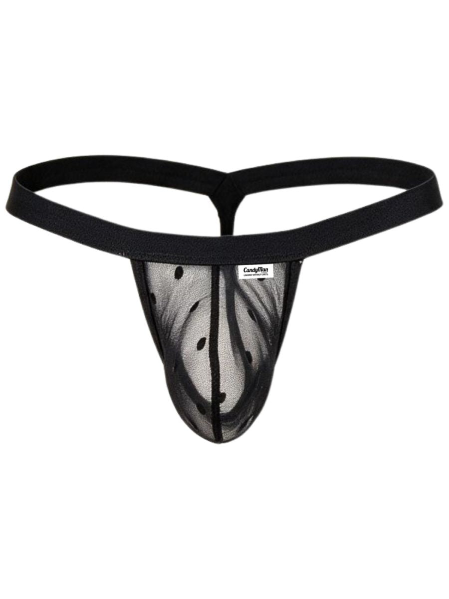 CandyMan 95017 Mens Stretch Dot Mesh Daring Attraction Thongs Black