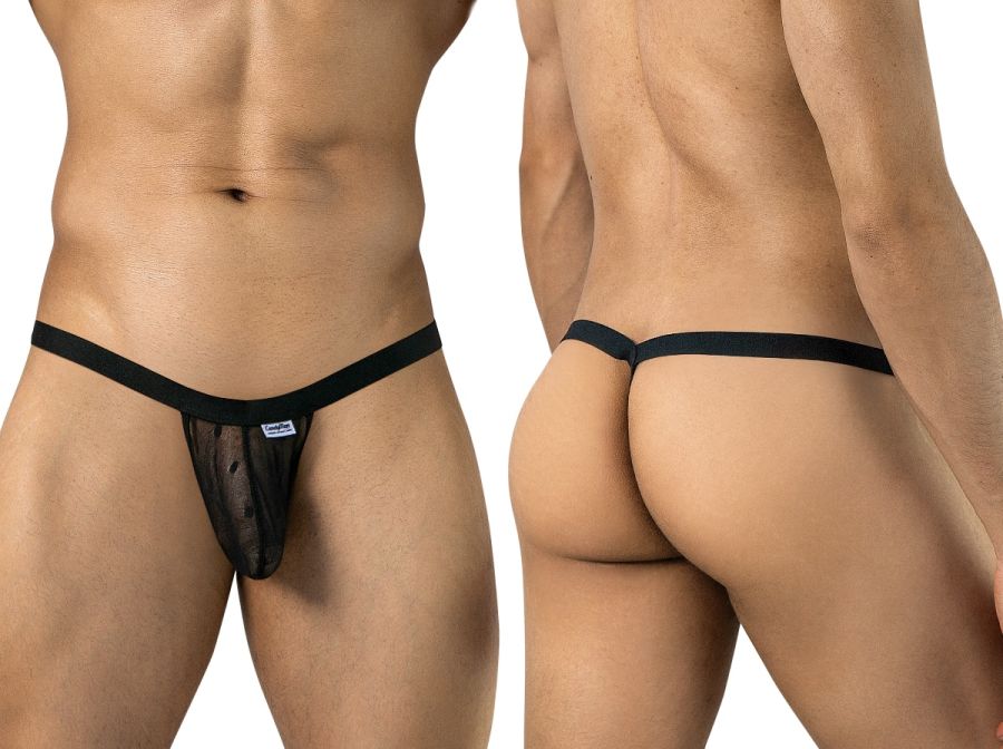 CandyMan 95017 Mens Stretch Dot Mesh Daring Attraction Thongs Black