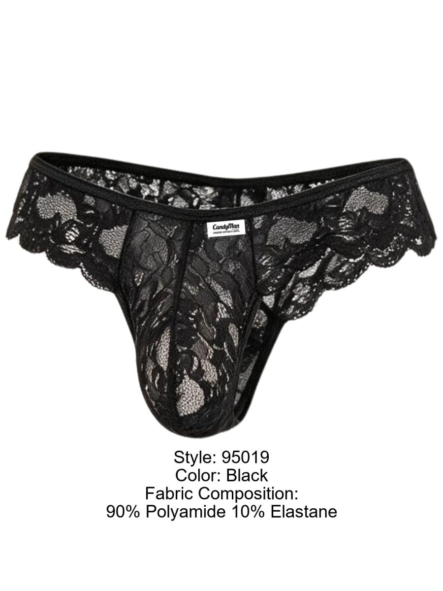 CandyMan 95019 Mens Sexy Floral Lace Thongs Black