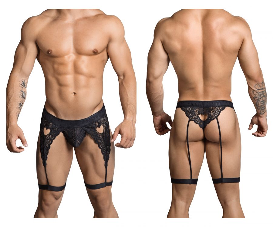 JCSTK - CandyMan 99310 Thong with Attached Garters Black