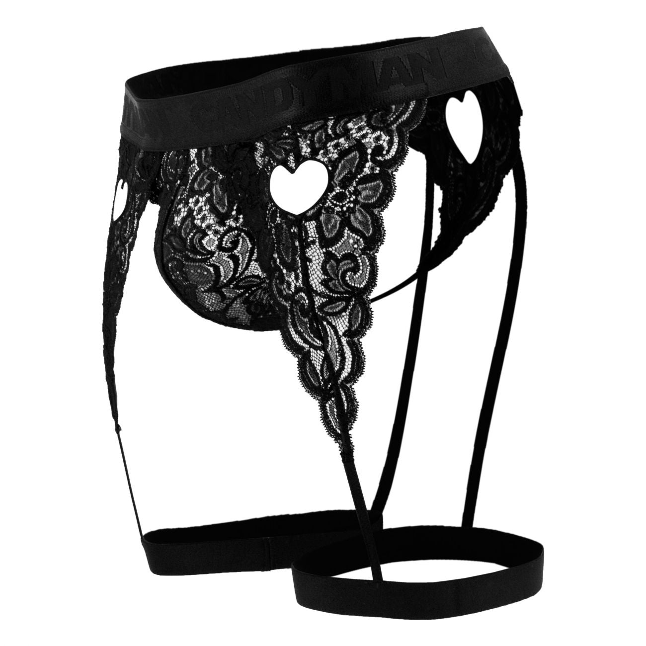 JCSTK - CandyMan 99310 Thong with Attached Garters Black