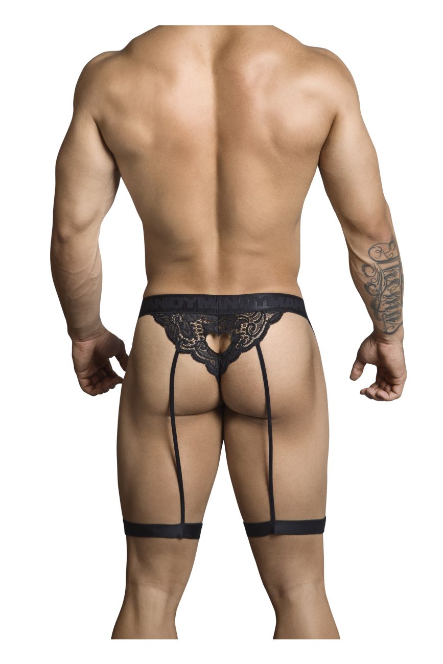 JCSTK - CandyMan 99310 Thong with Attached Garters Black