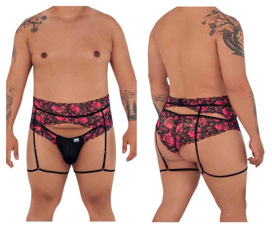 JCSTK - CandyMan 99576X Lace Garter Thongs Black Print Plus Sizes