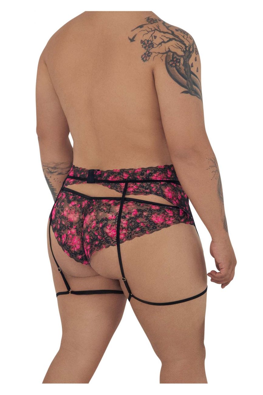 JCSTK - CandyMan 99576X Lace Garter Thongs Black Print Plus Sizes