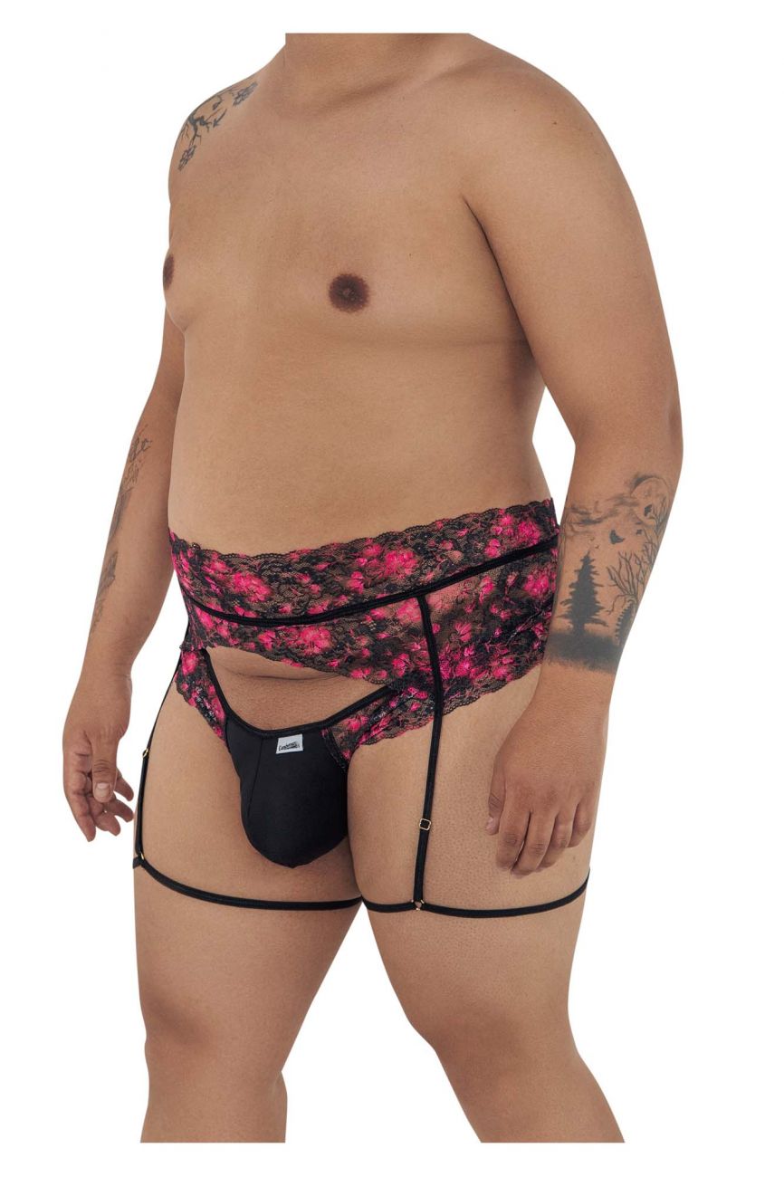 JCSTK - CandyMan 99576X Lace Garter Thongs Black Print Plus Sizes