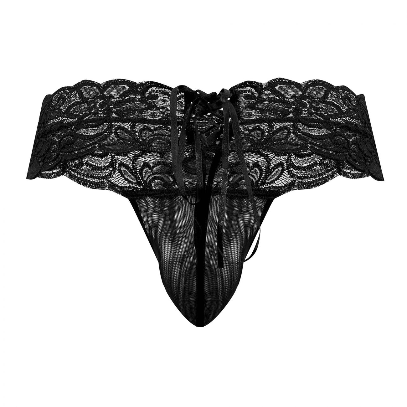 JCSTK - CandyMan 99595X Floral Lace Thongs Black Plus Sizes