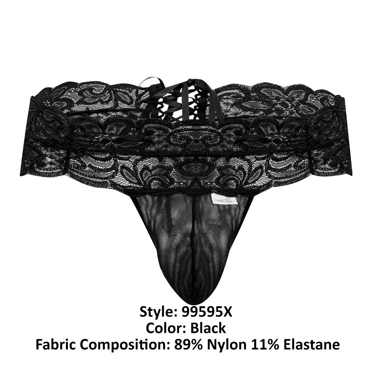 JCSTK - CandyMan 99595X Floral Lace Thongs Black Plus Sizes