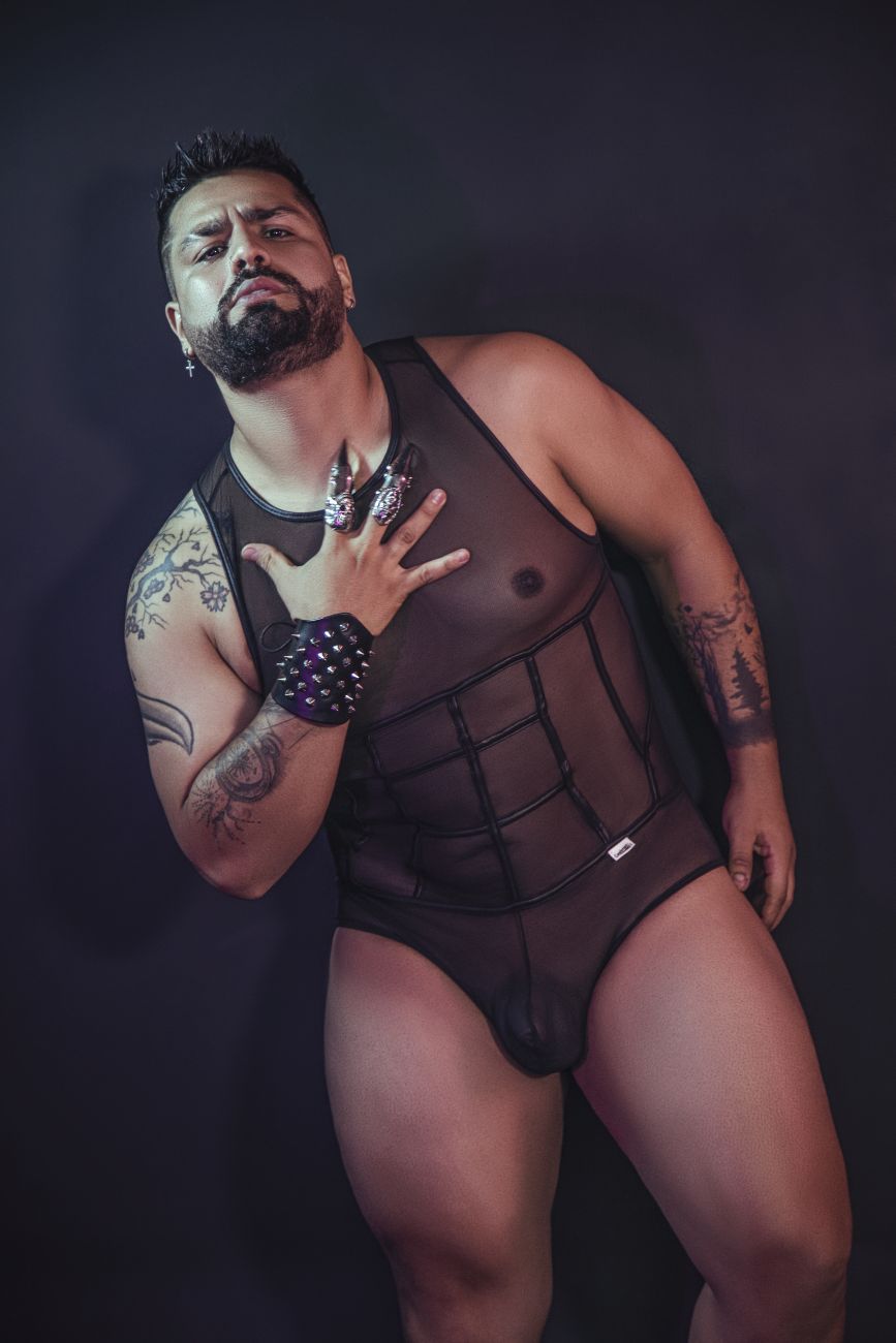 JCSTK - CandyMan 99683X Tulle Bodysuit Black Plus Sizes