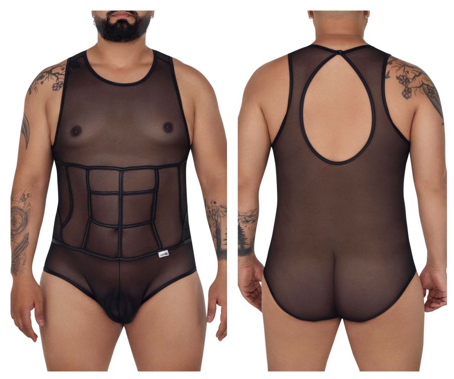 CandyMan 99683X Tulle Bodysuit Black Plus Sizes