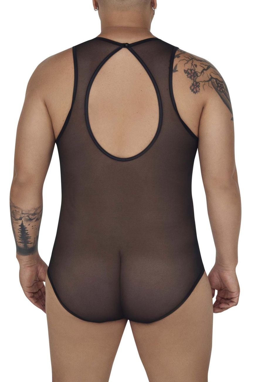 CandyMan 99683X Tulle Bodysuit Black Plus Sizes