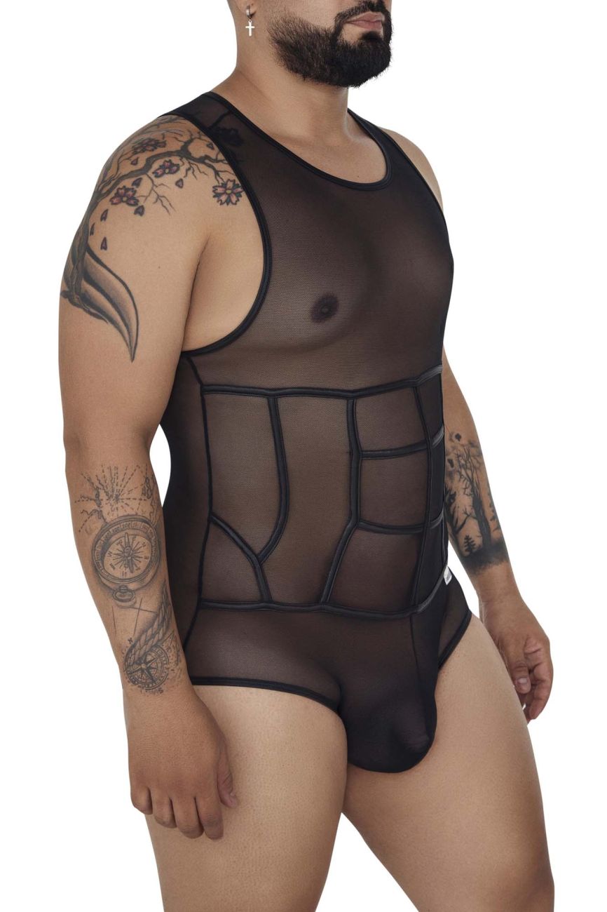 CandyMan 99683X Tulle Bodysuit Black Plus Sizes