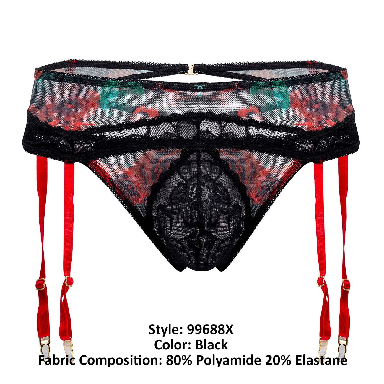 JCSTK - CandyMan 99688X Garter Thongs Two Piece Set Black Plus Sizes