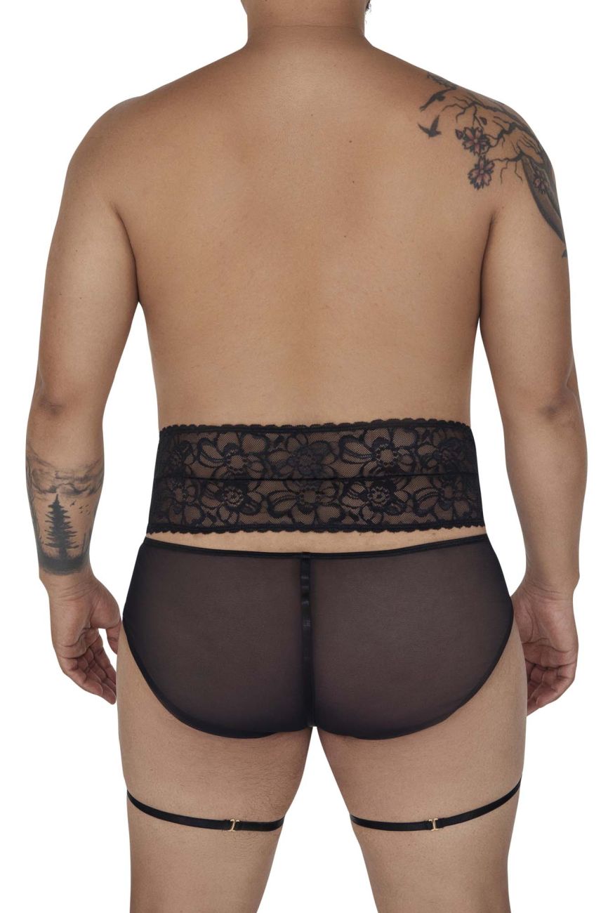 CandyMan 99703X Garter Briefs Two Piece Set Black Plus Sizes