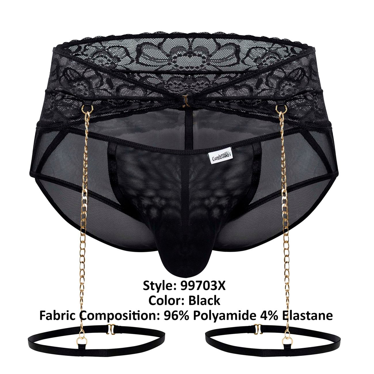 CandyMan 99703X Garter Briefs Two Piece Set Black Plus Sizes