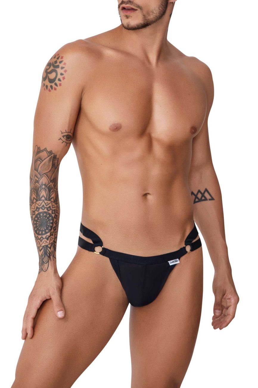 CandyMan 99751 Microfiber G-String with Metal Rings Black