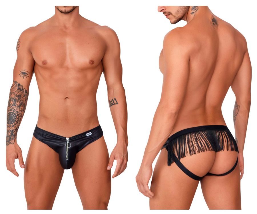 CandyMan 99753 Fringe Jockstrap with Zipper Front Black